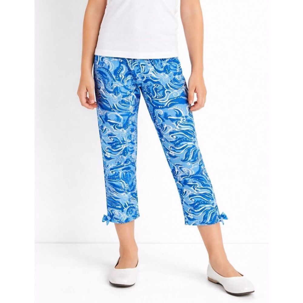 Lilly Pulitzer girls leggings south ocean print blue size large 8/10